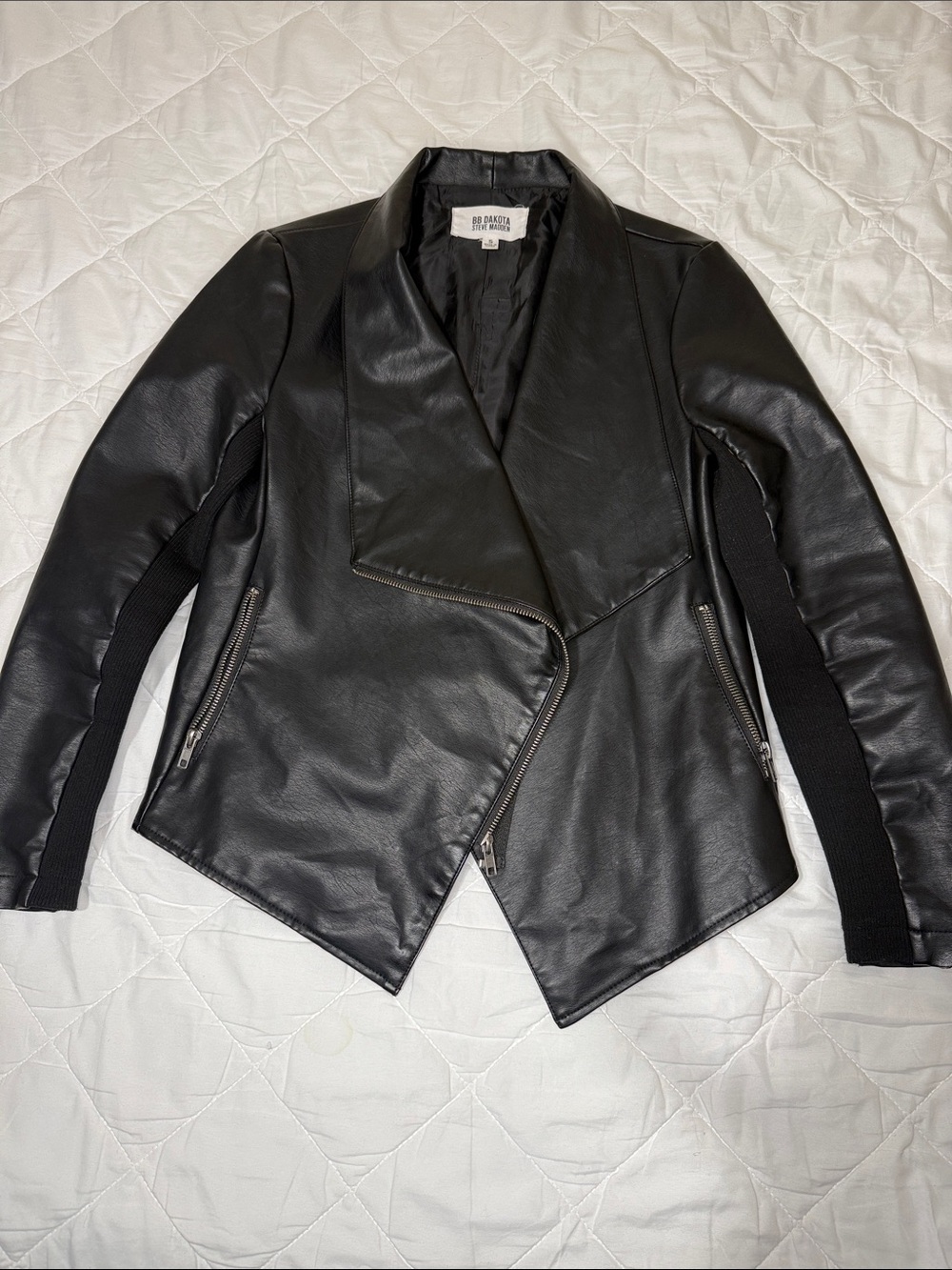 BB Dakota Black Faux Leather Asymmetrical Zip Jacket